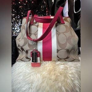 Coach Pink and Brown Signature Satchel